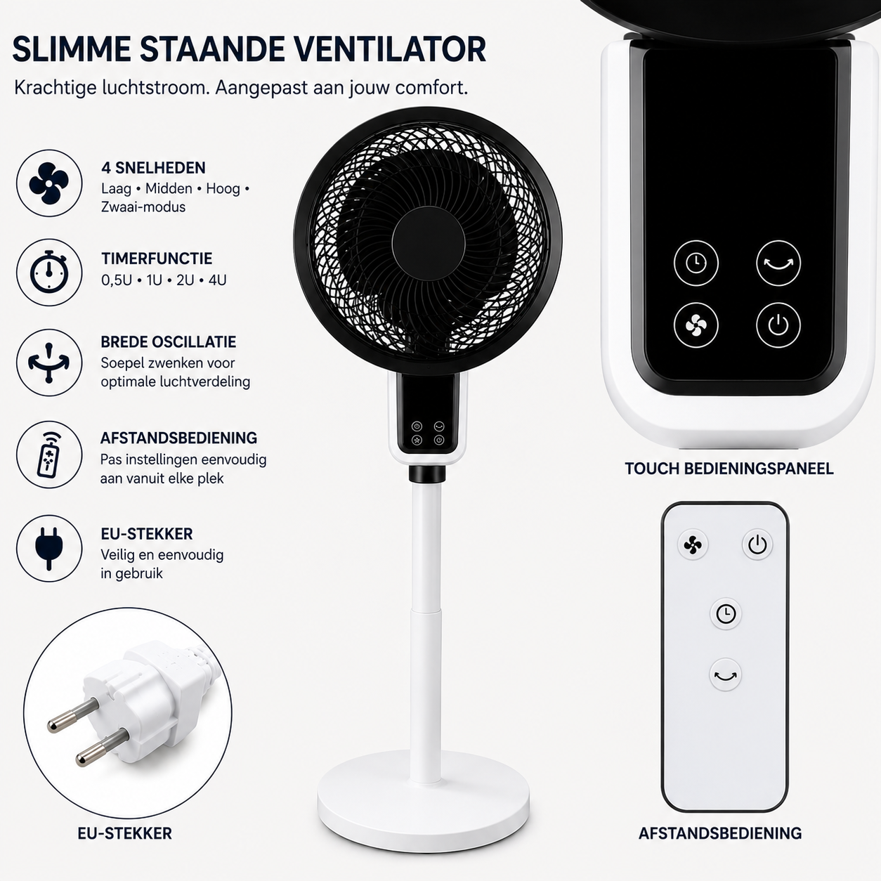 Ventilador de Pie Ajustable con Oscilación 3D