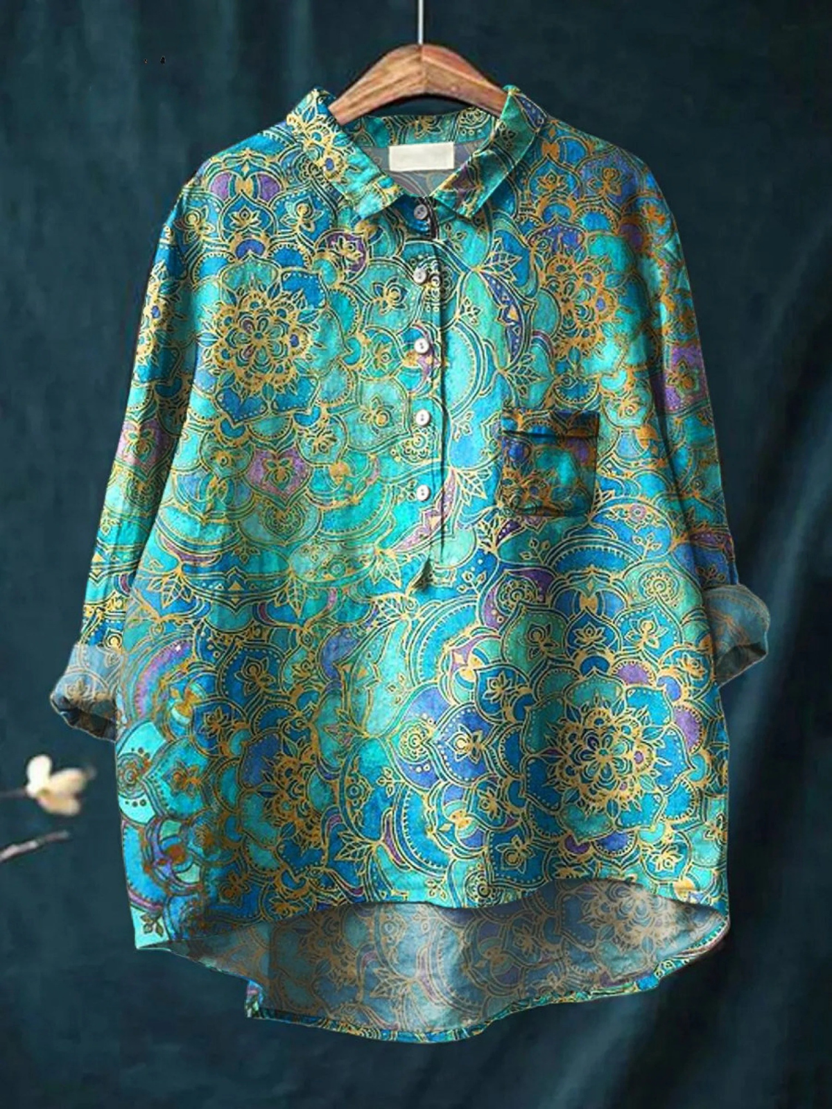 Vestido camisero estampado con bolsillo