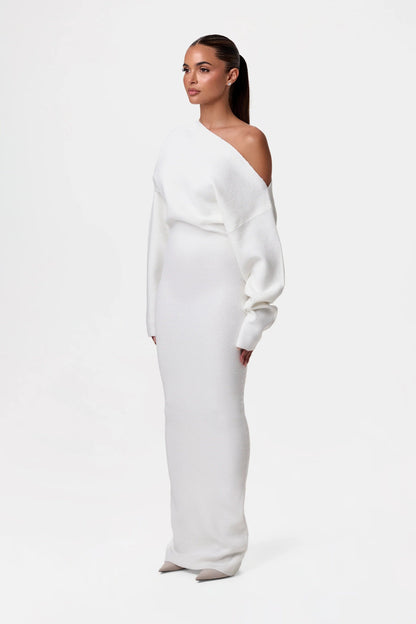 Vestido de Suéter con Hombros Caídos