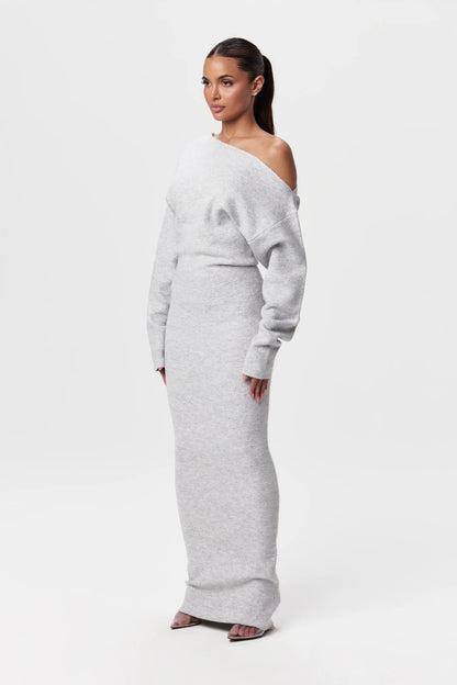 Vestido de Suéter con Hombros Caídos