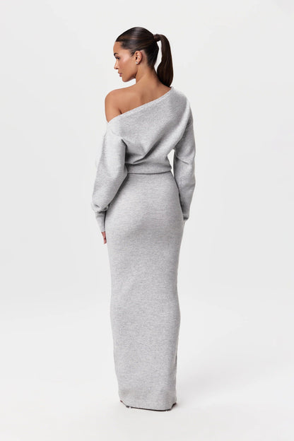 Vestido de Suéter con Hombros Caídos