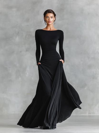 Vestido largo de manga larga para mujer