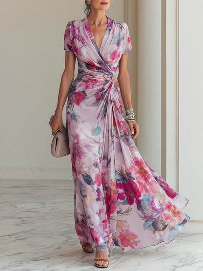 Vestido maxi cruzado floral elegante para mujer para ocasiones especiales