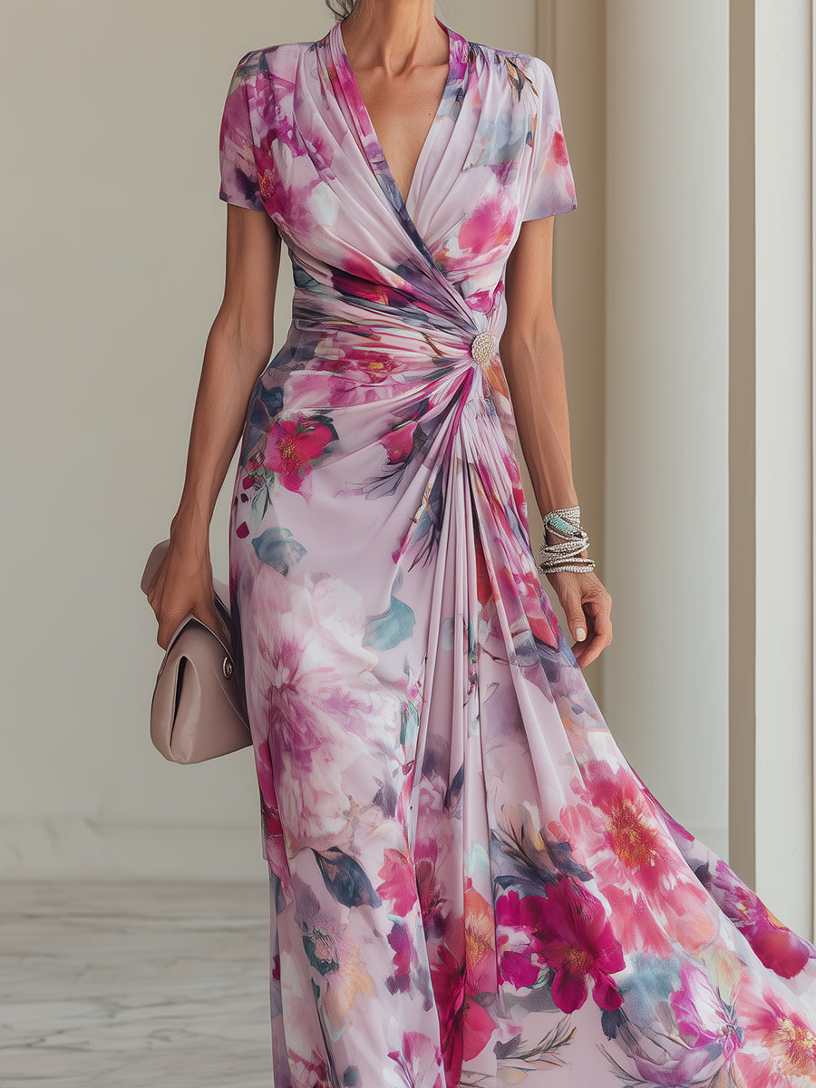 Vestido maxi cruzado floral elegante para mujer para ocasiones especiales