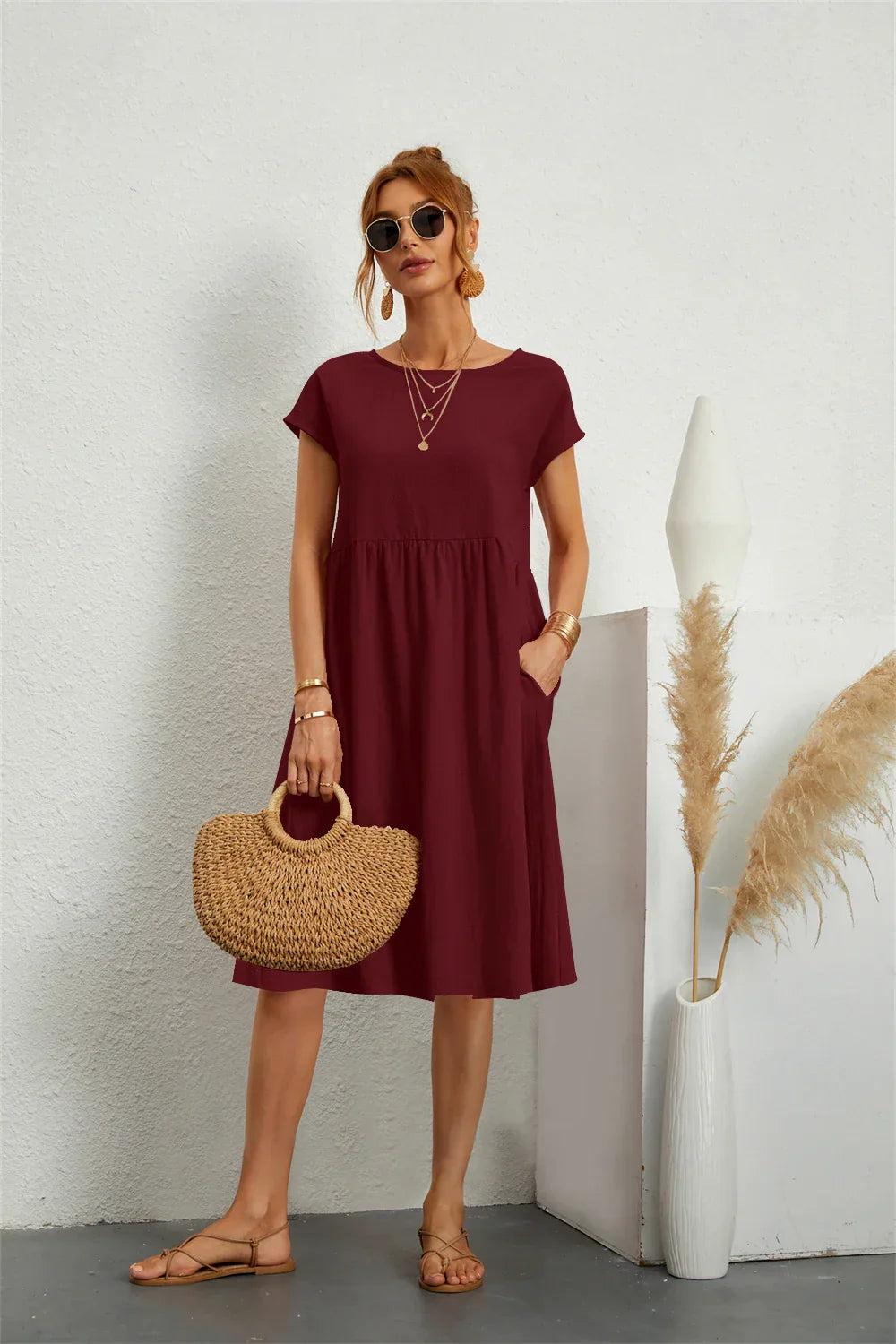 Vestido midi acampanado para mujer