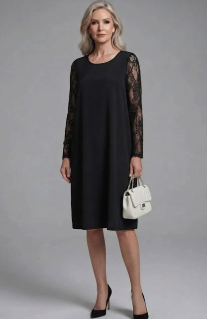 Vestido midi de cóctel entallado con mangas de encaje y péplum para mujer