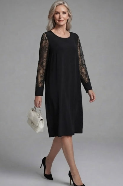 Vestido midi de cóctel entallado con mangas de encaje y péplum para mujer