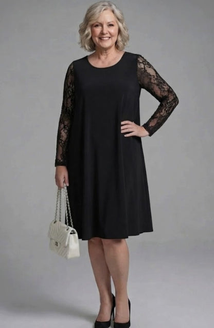 Vestido midi de cóctel entallado con mangas de encaje y péplum para mujer