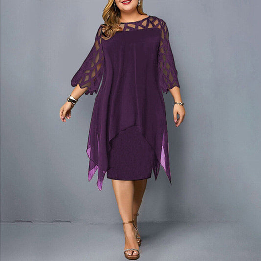 Vestido Midi Elegante de Talla Grande para Otoño