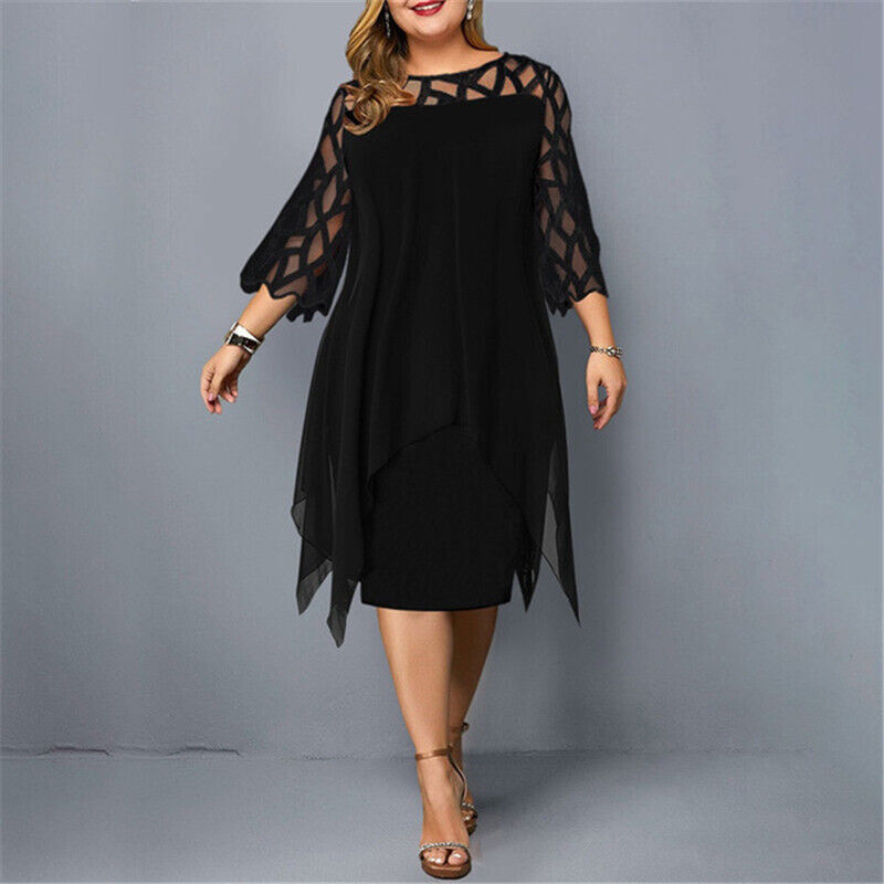 Vestido Midi Elegante de Talla Grande para Otoño