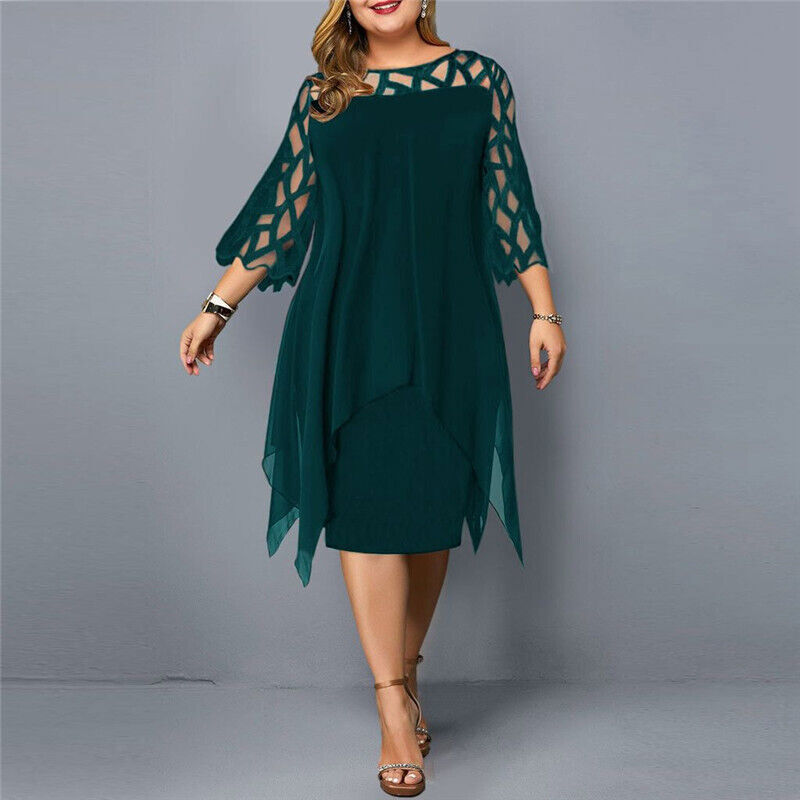 Vestido Midi Elegante de Talla Grande para Otoño