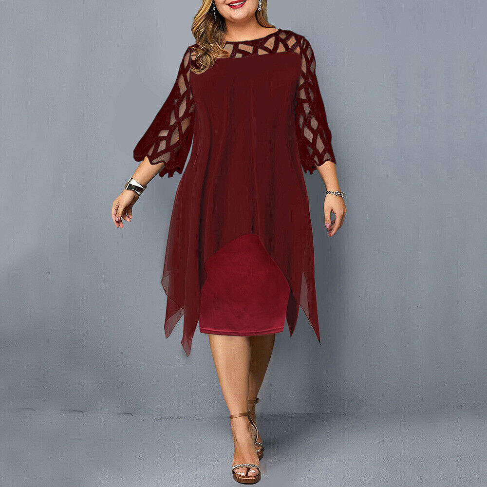 Vestido Midi Elegante de Talla Grande para Otoño