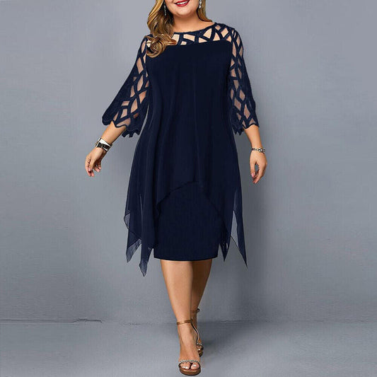 Vestido Midi Elegante de Talla Grande para Otoño