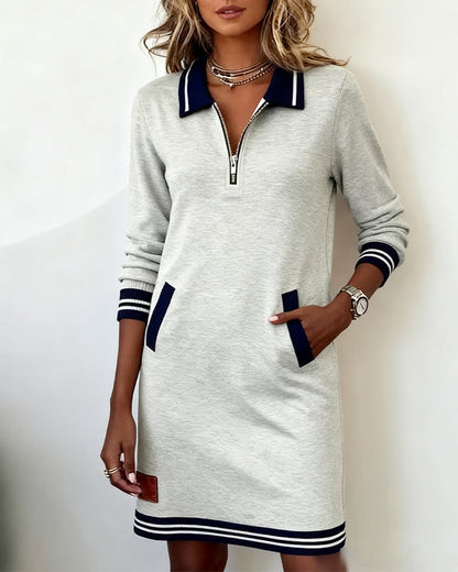 Vestido sudadera tipo polo con media cremallera para mujer