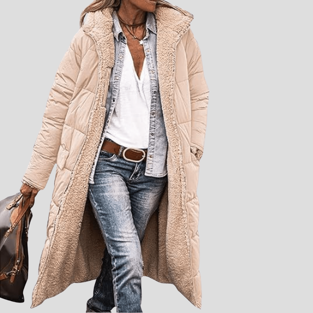 VierraSol | Abrigo largo con capucha y forro de teddy para mujer