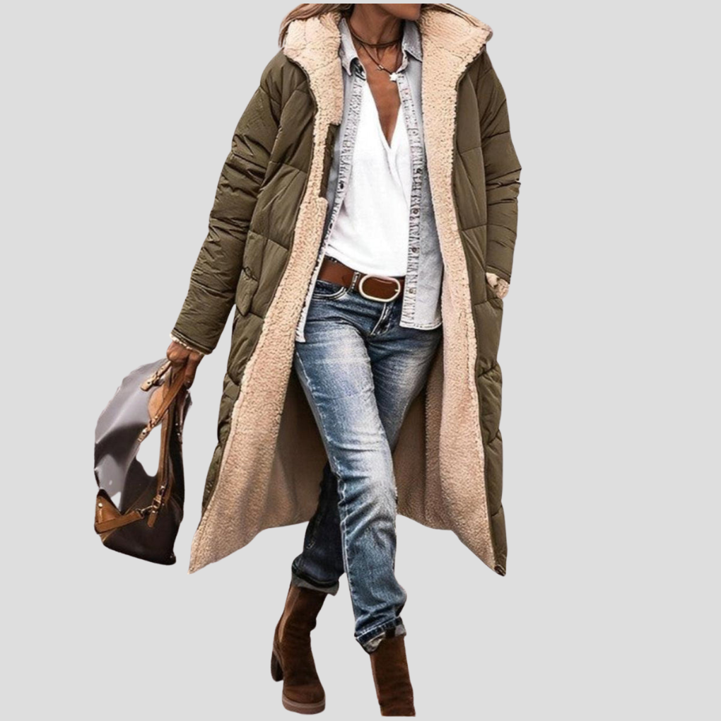 VierraSol | Abrigo largo con capucha y forro de teddy para mujer