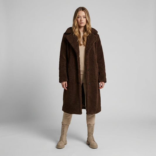 VierraSol | Abrigo Largo de Teddy para Mujer con Cuello de Solapa