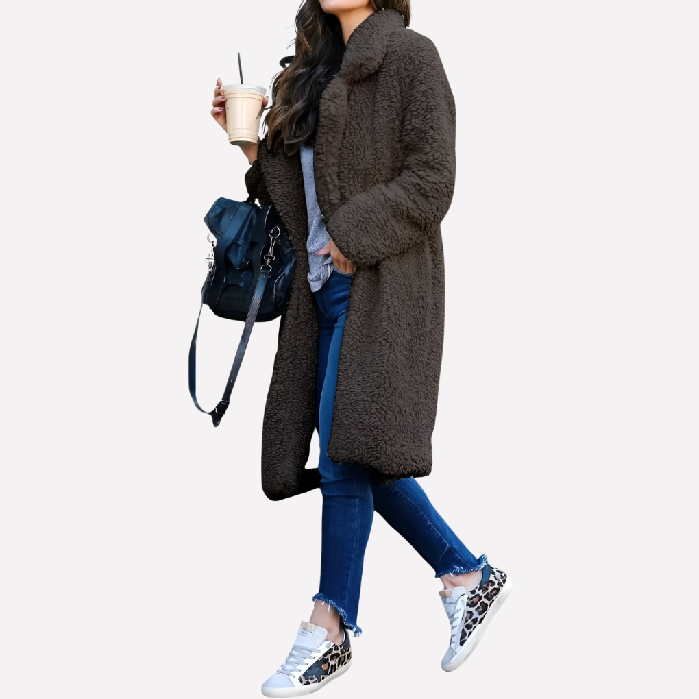 VierraSol | Abrigo Largo de Teddy para Mujeres con Cuello Notched