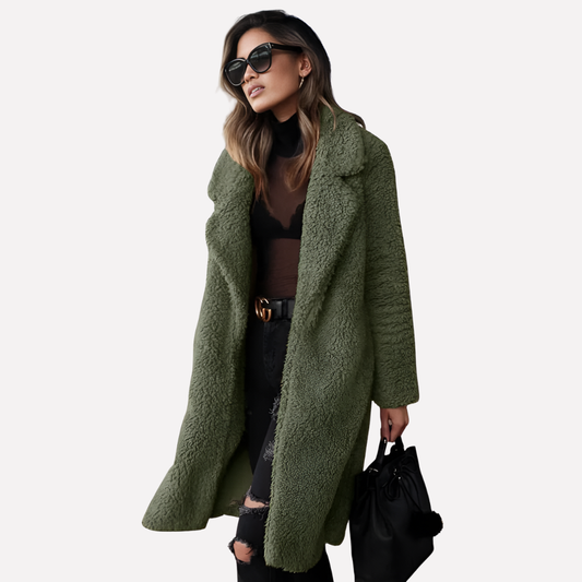 VierraSol | Abrigo Largo de Teddy para Mujeres con Cuello Notched