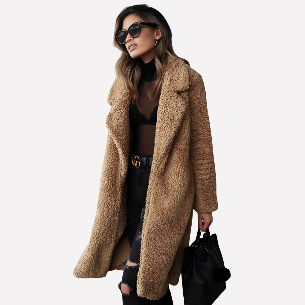 VierraSol | Abrigo Largo de Teddy para Mujeres con Cuello Notched