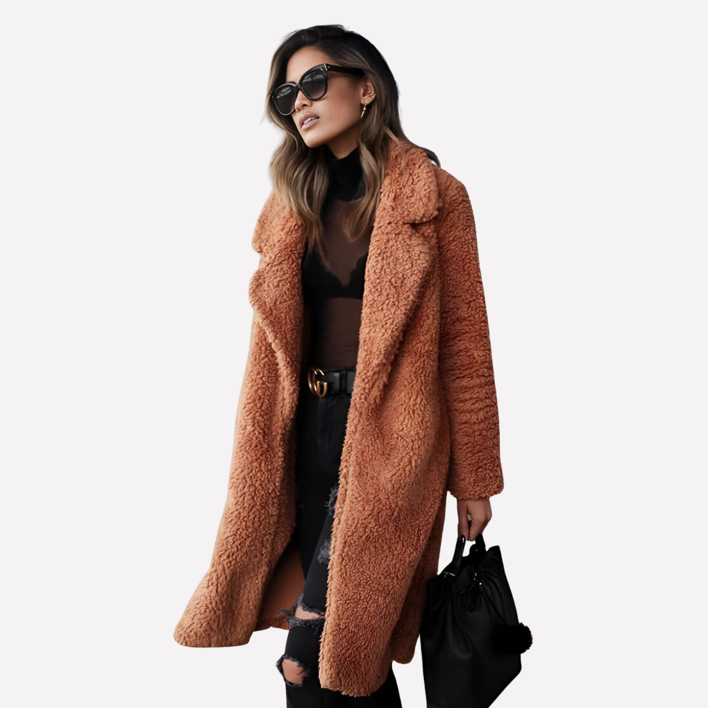 VierraSol | Abrigo Largo de Teddy para Mujeres con Cuello Notched