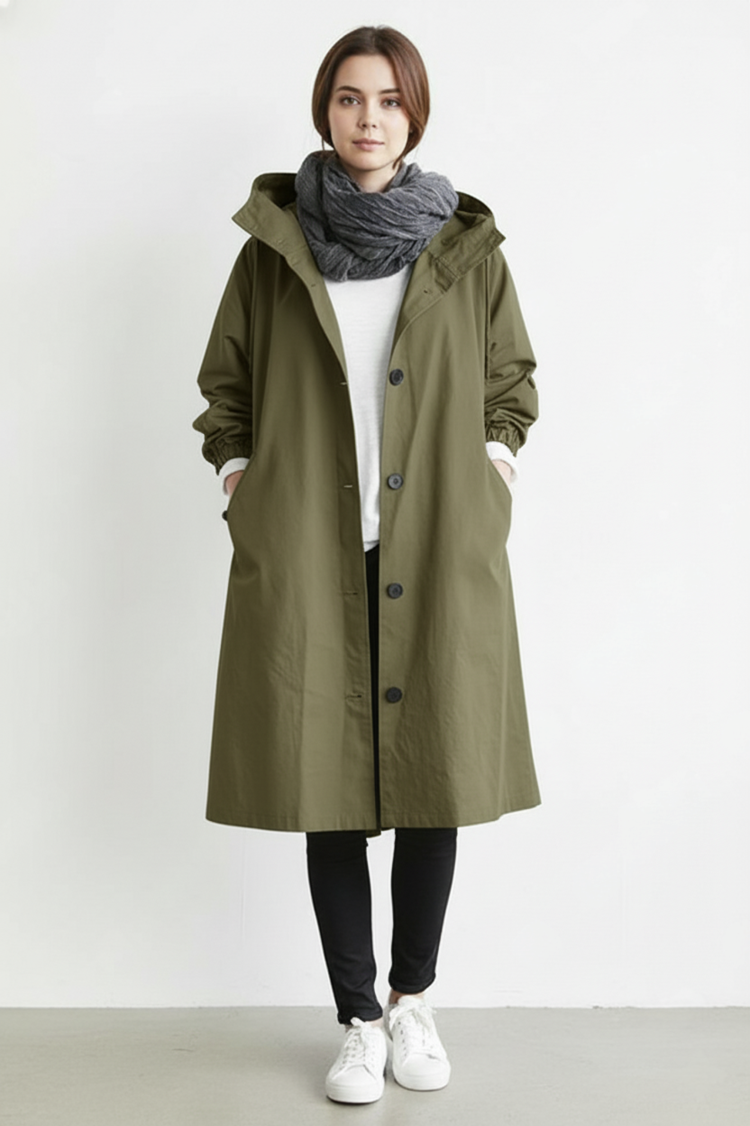 VierraSol | Abrigo Trench Impermeable y Cortaviento para Mujeres – Con Capucha para Otoño e Invierno