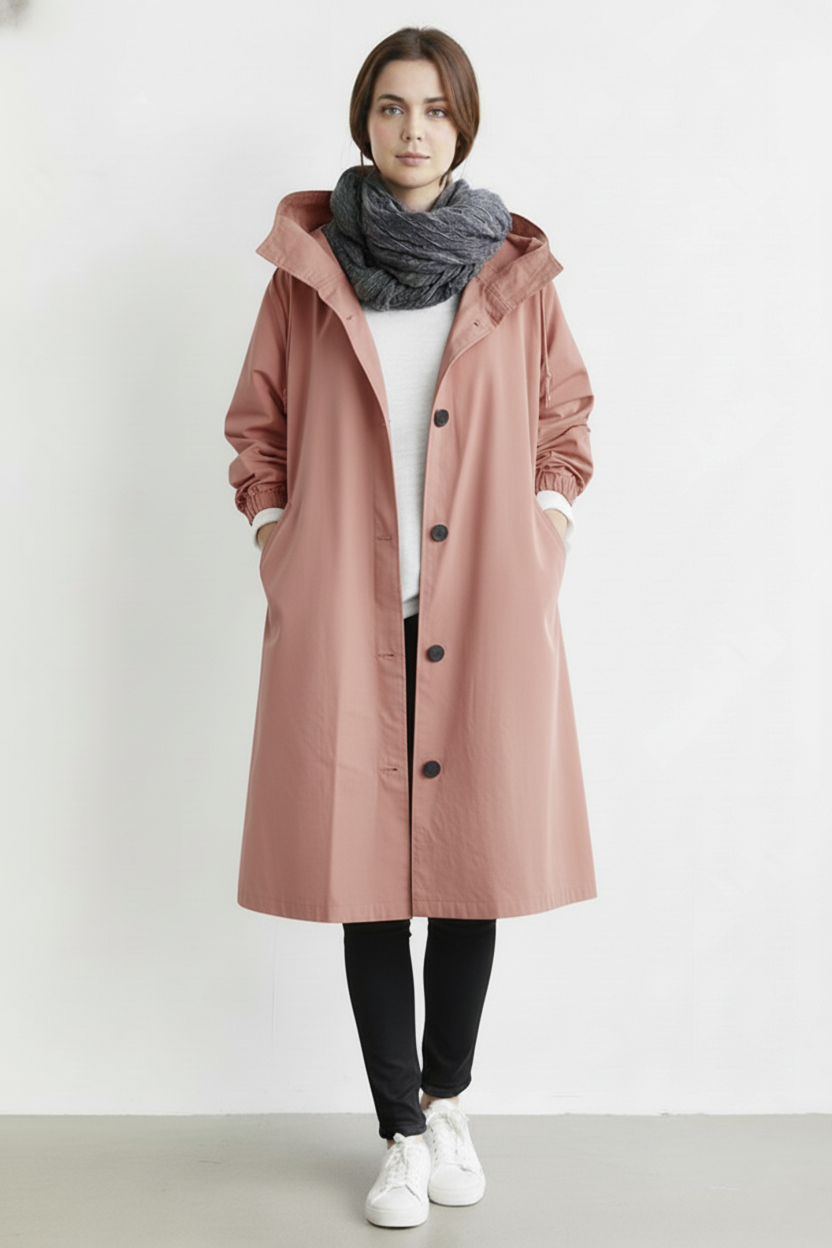 VierraSol | Abrigo Trench Impermeable y Cortaviento para Mujeres – Con Capucha para Otoño e Invierno