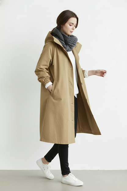 VierraSol | Abrigo Trench Impermeable y Cortaviento para Mujeres – Con Capucha para Otoño e Invierno