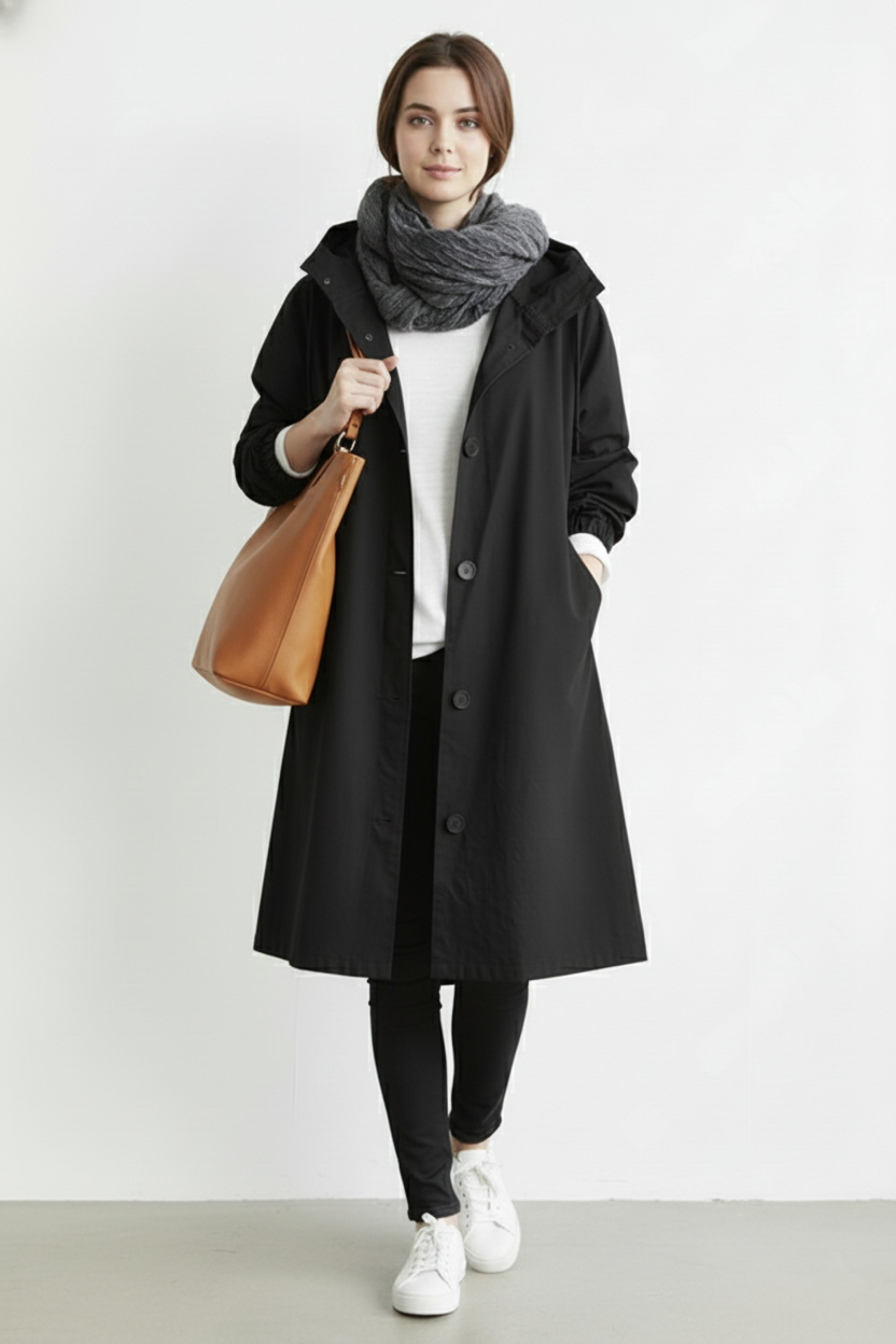 VierraSol | Abrigo Trench Impermeable y Cortaviento para Mujeres – Con Capucha para Otoño e Invierno