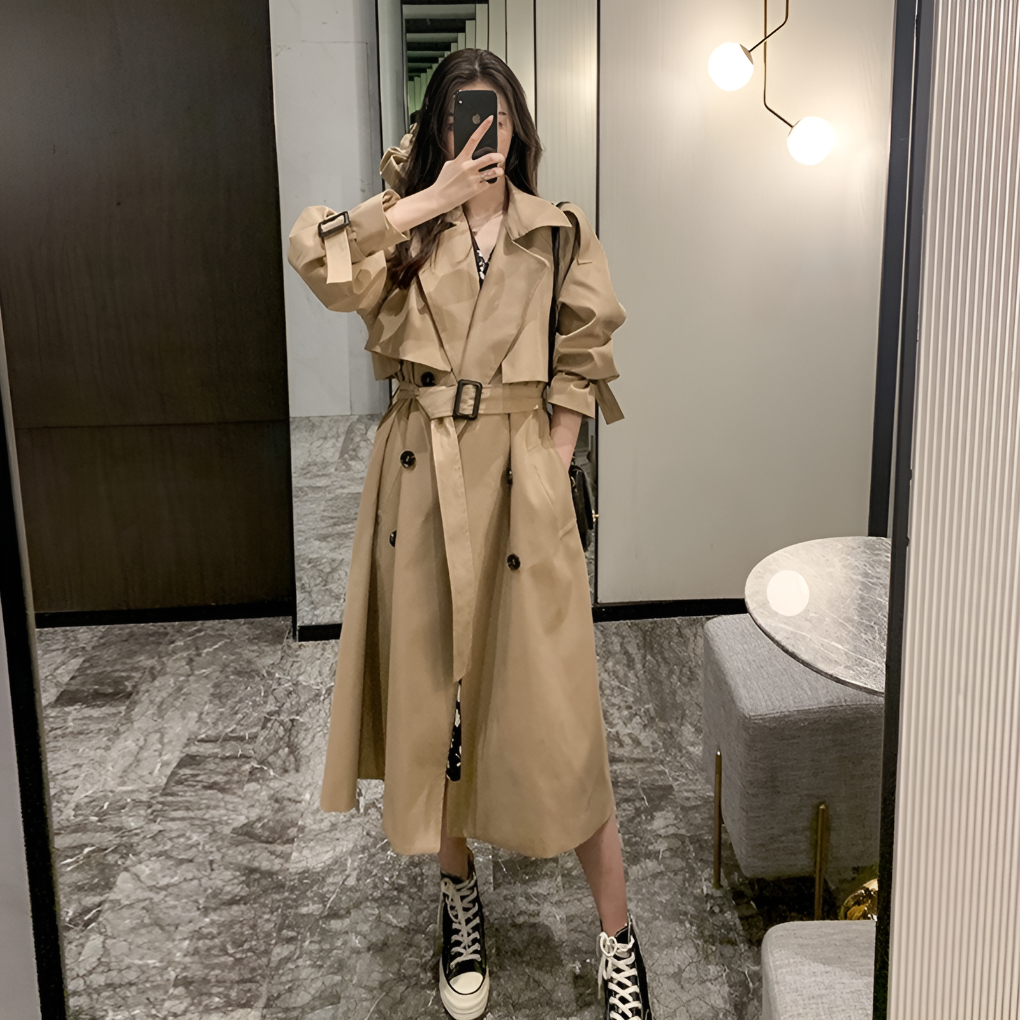 VierraSol | Abrigo Trench Largo para Mujer con Cinturón