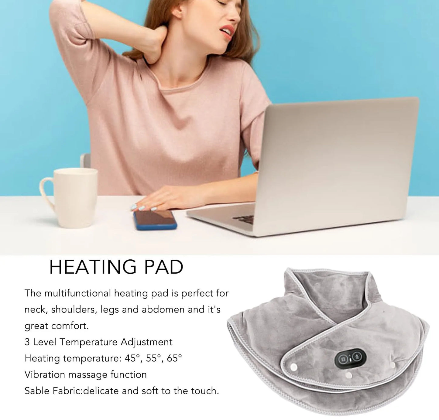 VierraSol | Almohadilla Térmica USB para Cuello y Hombros con Vibración