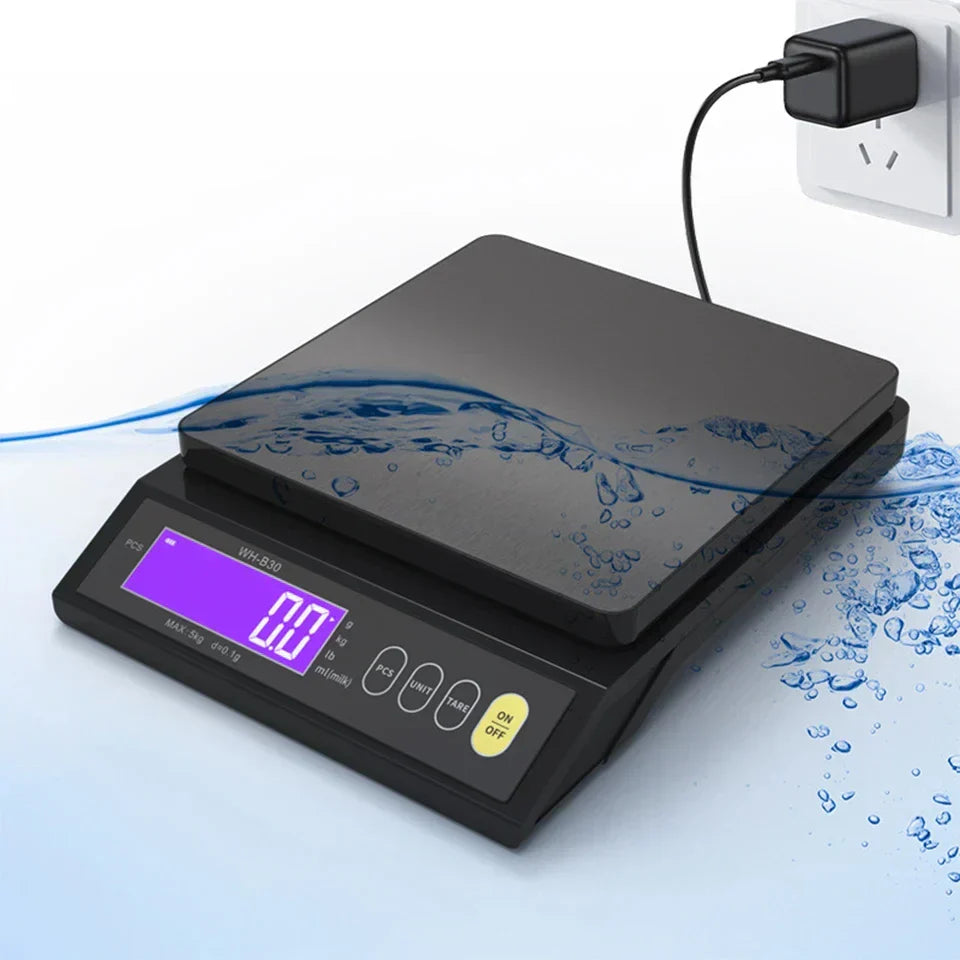 VierraSol | Balanza de cocina electrónica digital de 5 kg/0.1 g y 10 kg/1 g, pantalla LCD, herramienta de acero inoxidable completamente impermeable para hornear