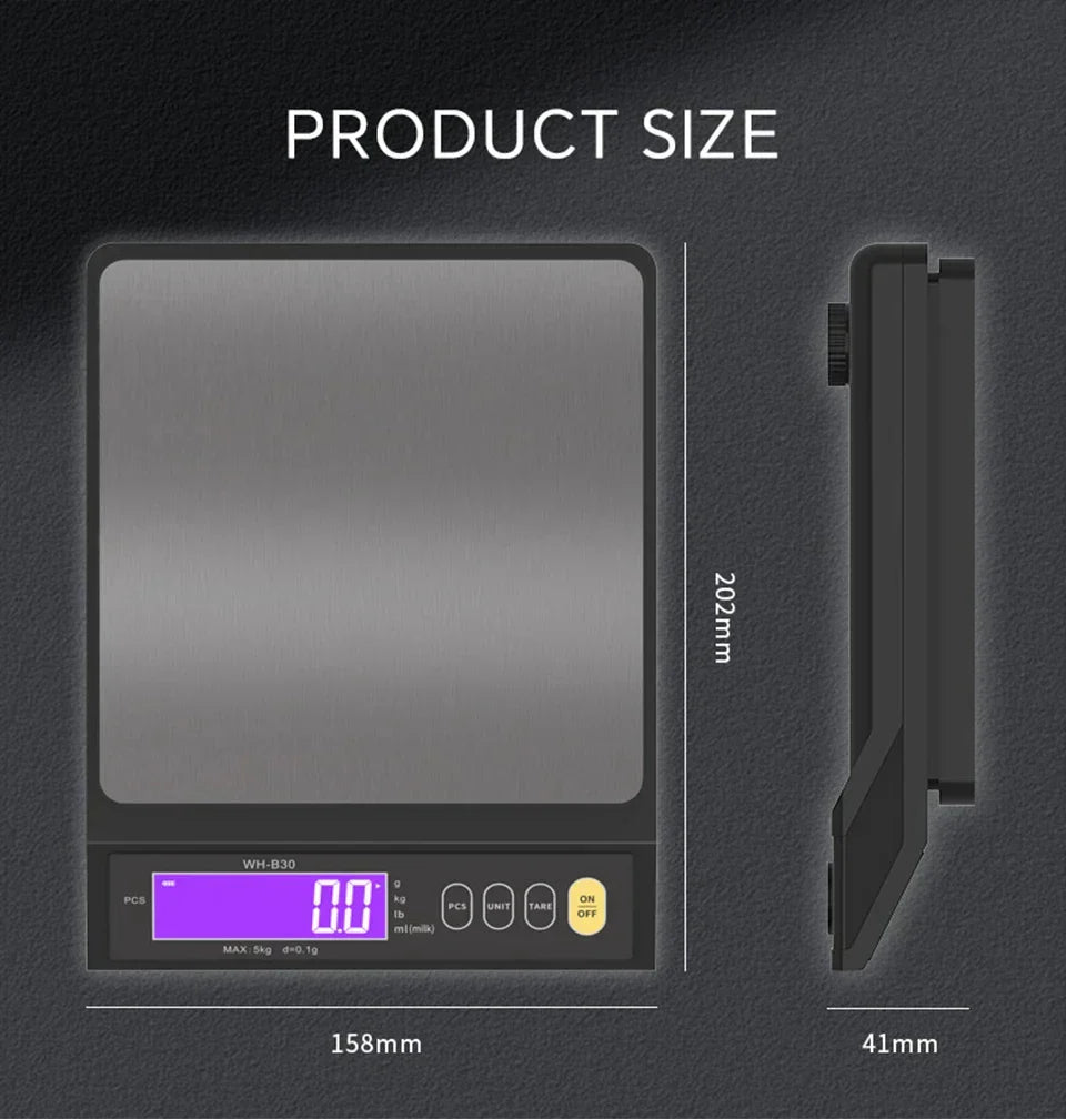 VierraSol | Balanza de cocina electrónica digital de 5 kg/0.1 g y 10 kg/1 g, pantalla LCD, herramienta de acero inoxidable completamente impermeable para hornear