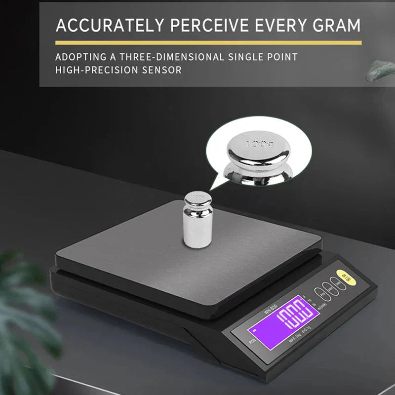 VierraSol | Balanza de cocina electrónica digital de 5 kg/0.1 g y 10 kg/1 g, pantalla LCD, herramienta de acero inoxidable completamente impermeable para hornear