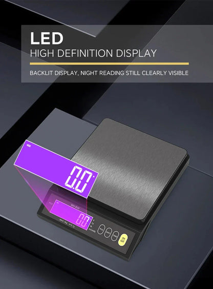 VierraSol | Balanza de cocina electrónica digital de 5 kg/0.1 g y 10 kg/1 g, pantalla LCD, herramienta de acero inoxidable completamente impermeable para hornear