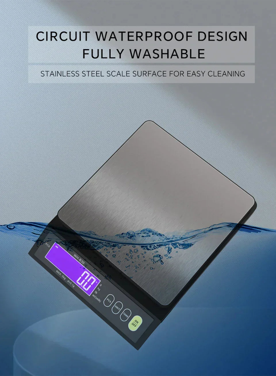 VierraSol | Balanza de cocina electrónica digital de 5 kg/0.1 g y 10 kg/1 g, pantalla LCD, herramienta de acero inoxidable completamente impermeable para hornear