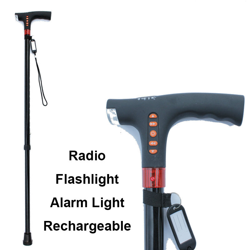 VierraSol | Bastón Inteligente | Luz LED Radio Alarma de Emergencia | Ajustable