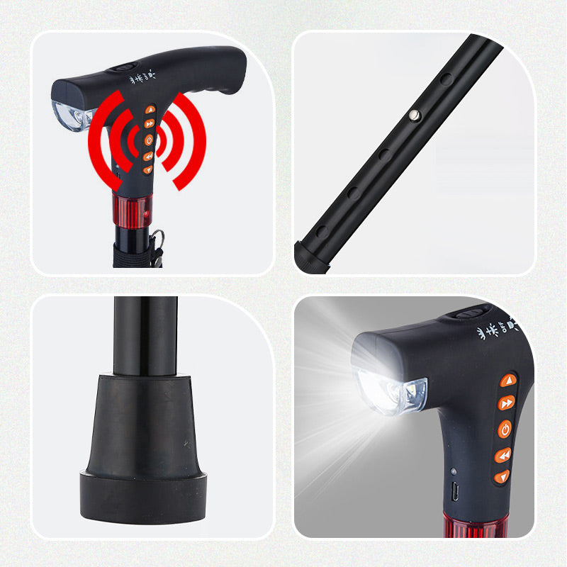 VierraSol | Bastón Inteligente | Luz LED Radio Alarma de Emergencia | Ajustable