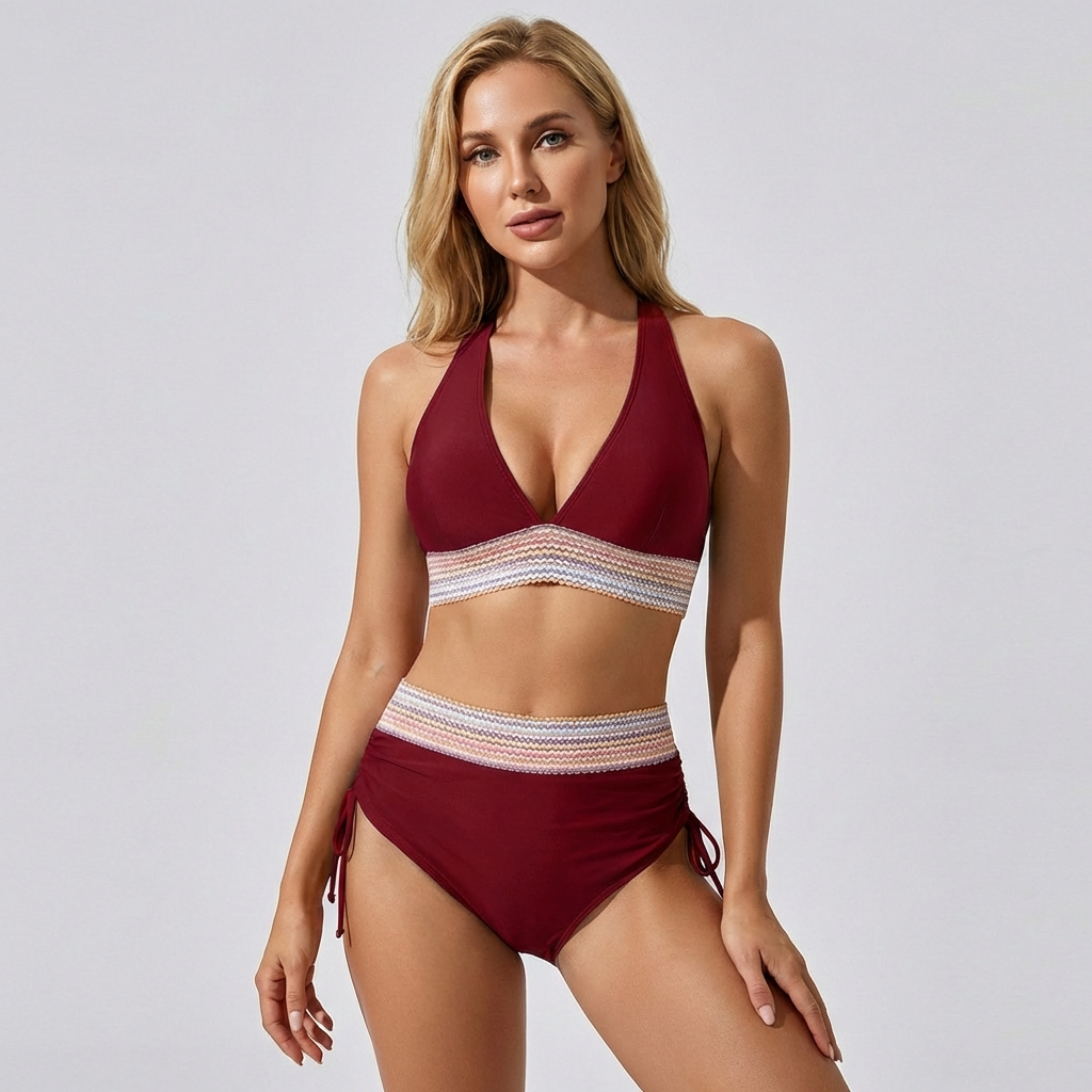 VierraSol | Bikini de Cintura Alta para Mujeres con Cinturilla Texturizada