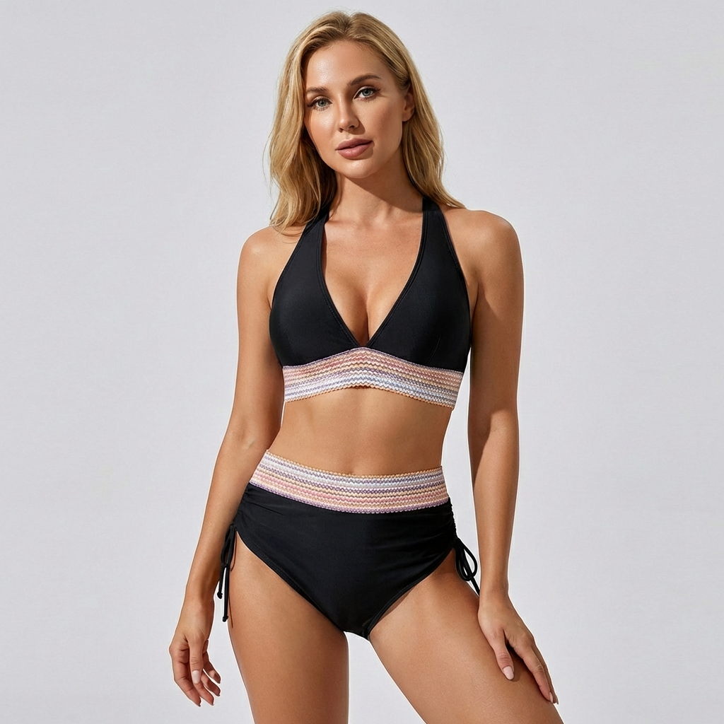 VierraSol | Bikini de Cintura Alta para Mujeres con Cinturilla Texturizada