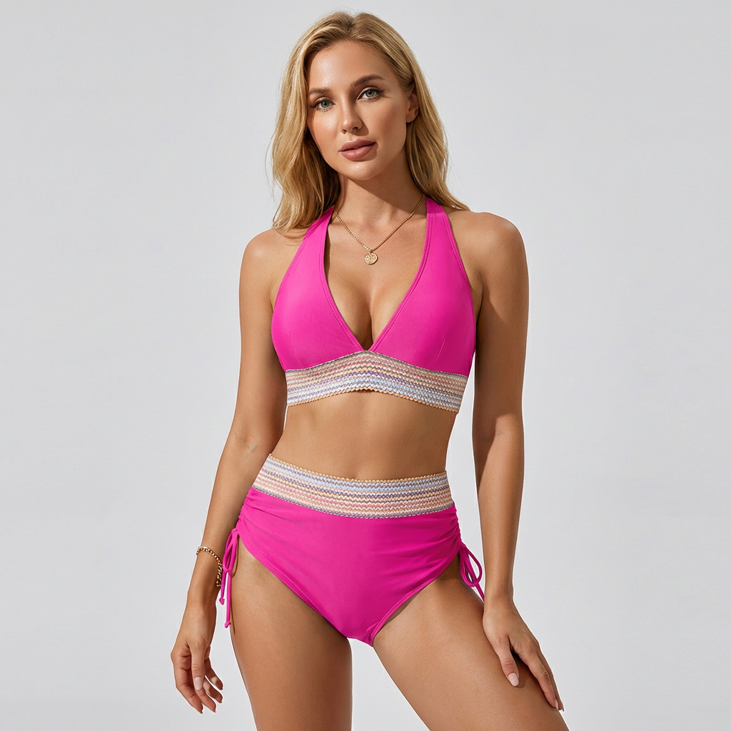VierraSol | Bikini de Cintura Alta para Mujeres con Cinturilla Texturizada