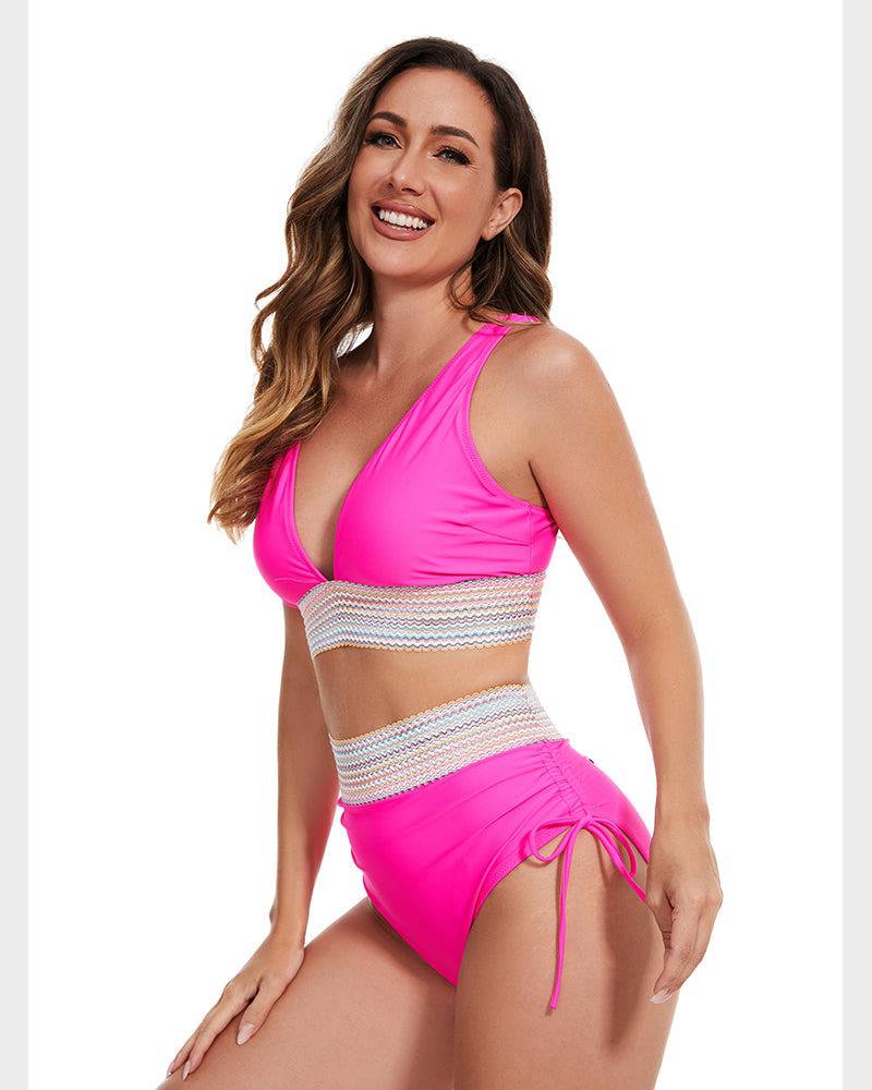 VierraSol | Bikini de Cintura Alta para Mujeres con Ribete a Rayas
