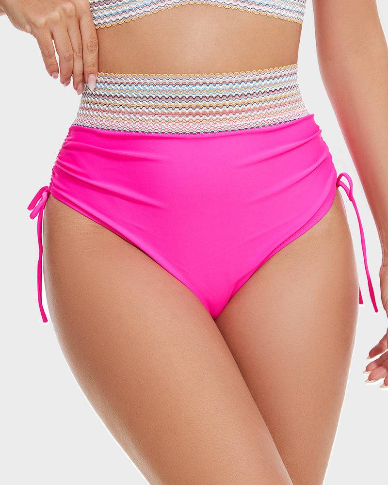 VierraSol | Bikini de Cintura Alta para Mujeres con Ribete a Rayas