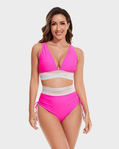 VierraSol | Bikini de Cintura Alta para Mujeres con Ribete a Rayas