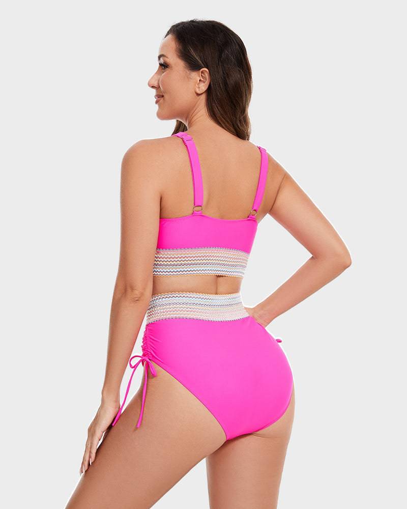 VierraSol | Bikini de Cintura Alta para Mujeres con Ribete a Rayas