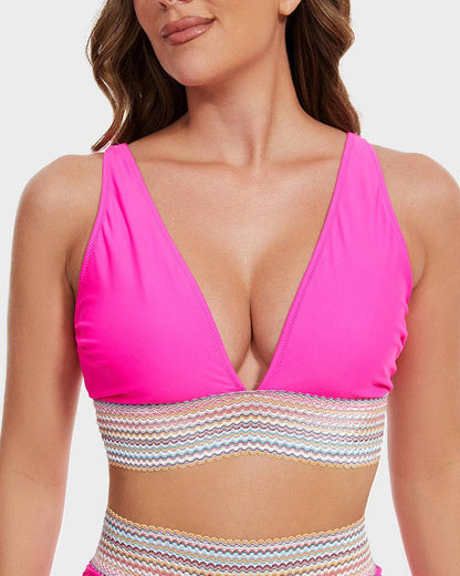 VierraSol | Bikini de Cintura Alta para Mujeres con Ribete a Rayas
