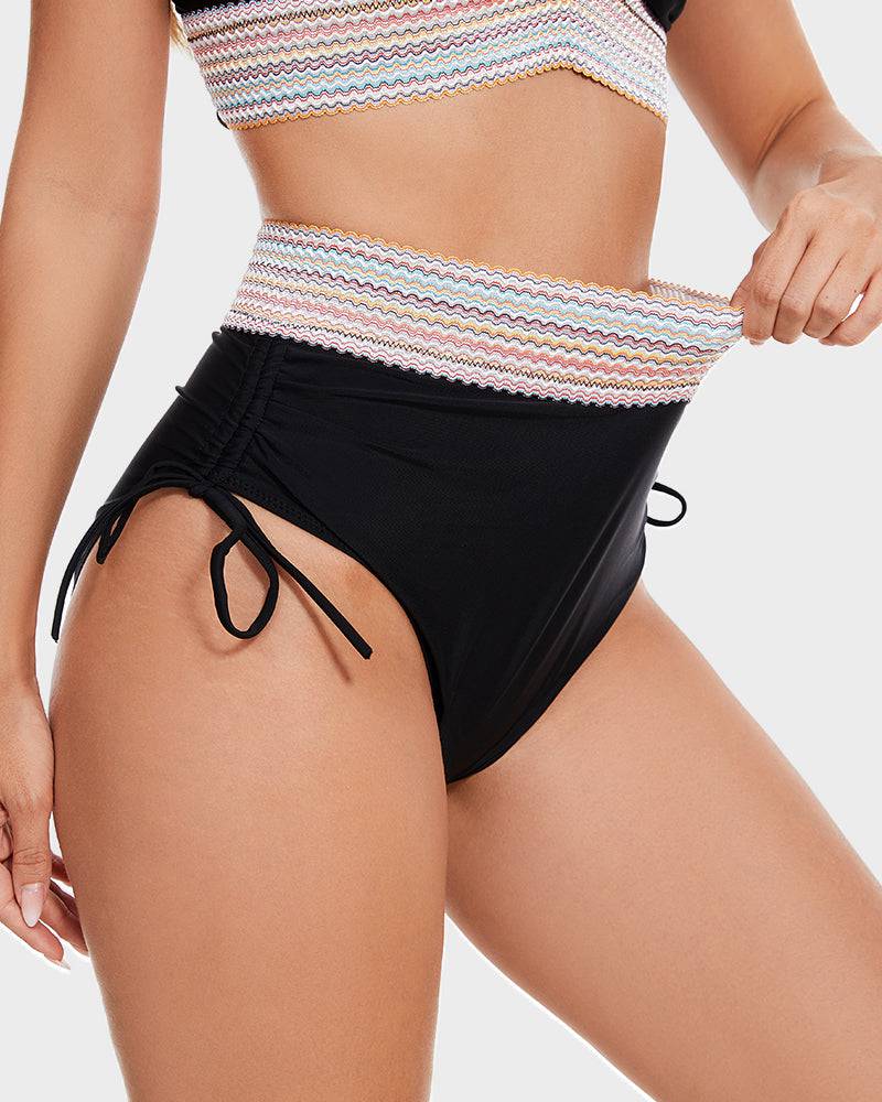 VierraSol | Bikini de Cintura Alta para Mujeres con Ribete a Rayas