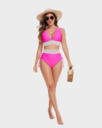 VierraSol | Bikini de Cintura Alta para Mujeres con Ribete a Rayas