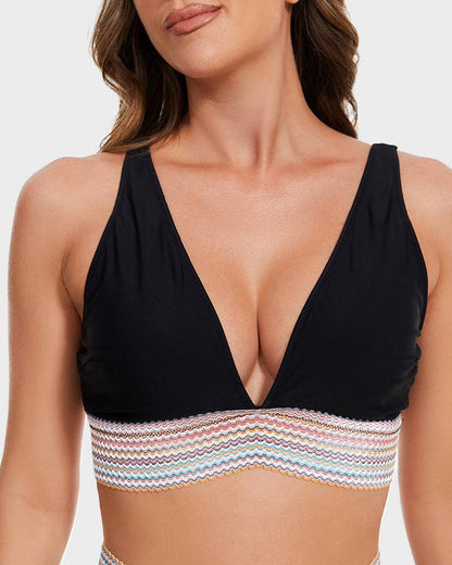 VierraSol | Bikini de Cintura Alta para Mujeres con Ribete a Rayas