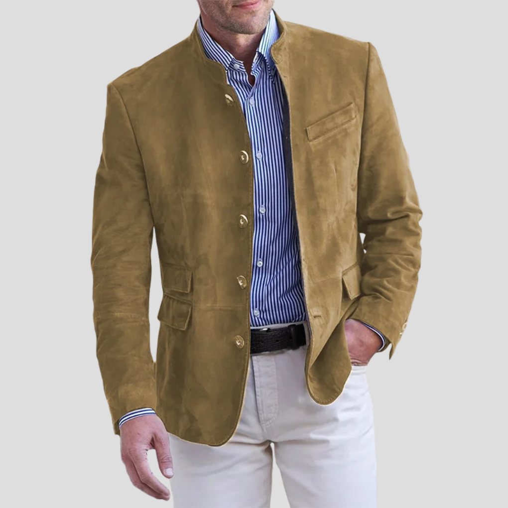 VierraSol | Blazer de Cuello Band para Hombre con Detalle de Botón